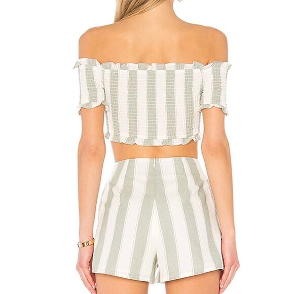 Revolve The Fifth Label Poetic Stripe Smock Top in Sage White Cap Sleeves - Picture 5 of 12